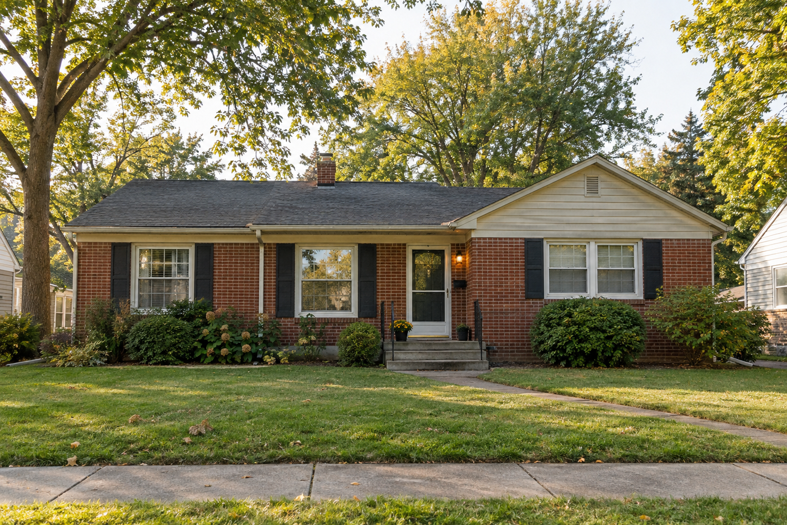 Modest older single-story home with established landscaping and original character
